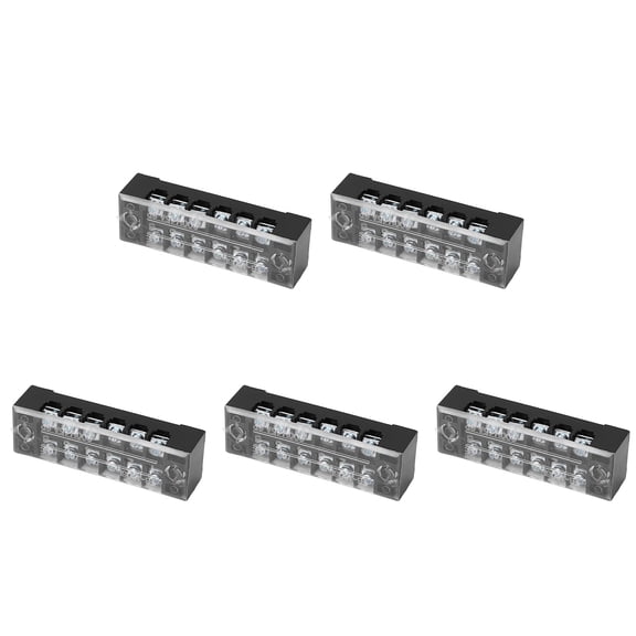 Riousery 5pcs Dual Row Terminal Block Barrier Strip 15A 600V with M3 Screws High Tenacity Wire Connectors for Circuit Protection and Wiring, 6 Positions, Black Color 10 inches / 25.4 cm