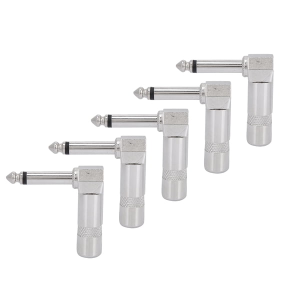 Riousery 5pcs Right Angle 6.35mm Mono Phone Plug Guitar Audio Jack Connector Microphone Cable Terminal, Professional Heavy Duty L-Shape 1/4 Inch Solder Connector for Stage Live Sound Studio