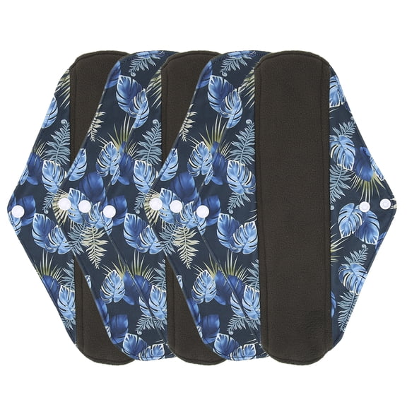 Riousery 5pcs Washable Menstrual Pad Bamboo Charcoal Soft Reusable Sanitary Pad with Leak Protection, 7.9 inches / 20 cm by 11.8 inches / 30 cm, Heavy Absorbency, 5 Count