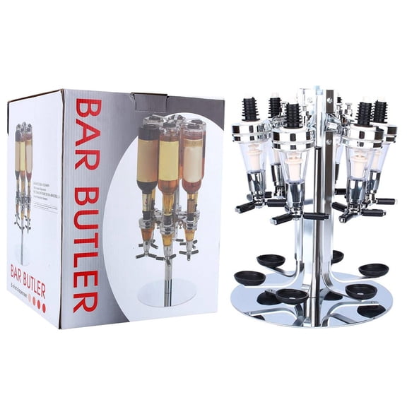 Riousery 6 Bottle Rotary Liquor Dispenser, Wall Mounted and Stand Wine Spirits Drinks Optics Dispenser, Professional Bar Butler Steel Beverage Dispenser For Party Home (24 x 32cm / 9.4 x 12.6in)