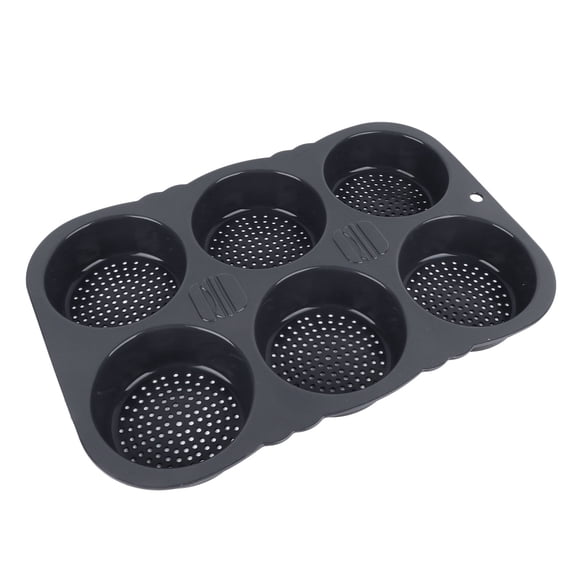 Riousery 6 Cavity Silicone Hamburger Bun Mold, Foldable Reusable Non-Stick Bread Baking Pan, 13.6 in / 34.5 cm