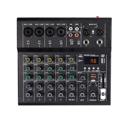 Riousery 6 Channel Mini Sound Mixer DJ Controller with BT MP3 Player 48V Phantom Power Built-in Guitar Amp Portable Console for Studio Recording Live Streaming Karaoke, Black