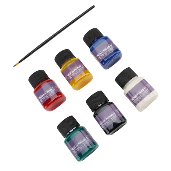 Riousery 6 Color Glass Paint Set, 30ml / 1 oz Water Proof UV Proof Leakage Proof Pigment Set for Beginners and Professionals, Gallery DIY Art Craft Supply, Transparent Permanent Window Painting Kit