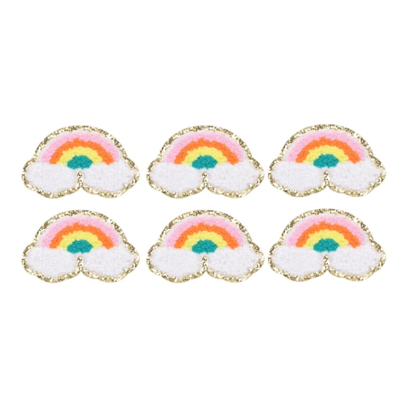 Riousery 6 Pcs Rainbow Patches Bright Color Rainbow Cloud Pattern Cotton DIY Embroidery Iron On Clothing Patches for Sewing and Appliques, 2.9 x 1.6 Inches / 7.3 x 4 cm