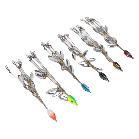 Riousery 6 Pcs Umbrella Rigs with Sequin Fishing Lures, 5 Arms 8 Blades Bass Bait Rig Set for Freshwater & Saltwater Fishing (8.27 inches / 21 cm)