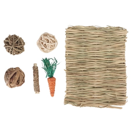 Riousery 6-Piece Hamster Chew Toy Set Hand Woven Teeth Grinding Pet Grass Mat Ball Toys Sweet Bamboo for Guinea Pig, Rabbit, Parrot & Small Animals (10 inches / 25.4 cm)