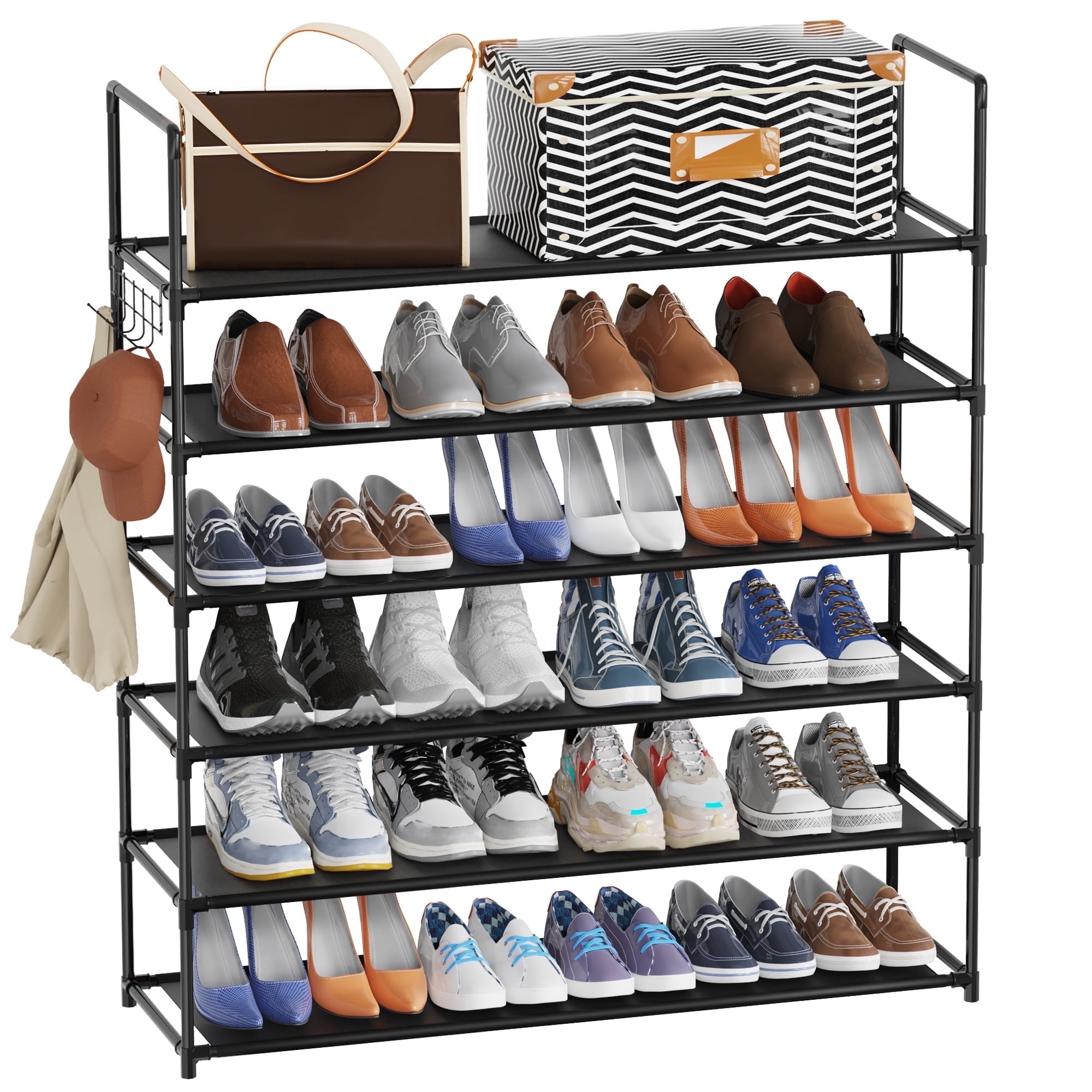 Riousery Shoe Rack Organizer, 6-Tier Stackable, Black Nonwoven Fabric, 38.4 inch, Holds up to 35 Pairs