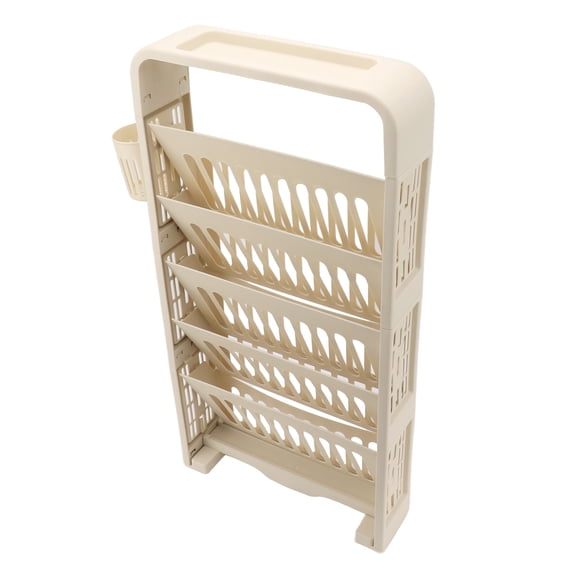 Riousery 6-Tier Classroom Deskside Bookshelf Large Capacity Slim Library Storage Rack with Rollers, Cream (28.3 in / 72 cm)