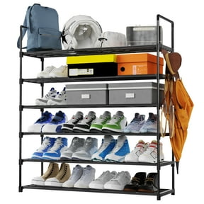 Riousery 6-Tier Shoe Rack, Metal Shoe Organizer with Hook, 40"L x 12"W x 44"H, Holds up to 45 Pairs for Entryway or Closet, Black