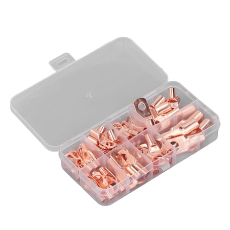 Riousery 60 Pcs Wire Lug SC6 To 25 Tinned Copper Corrosion Resistance Round Head Ring Terminal Connector With Storage Box 5.12 inches / 13 cm Copper Cable Lug Copper Wire Ring Lugs