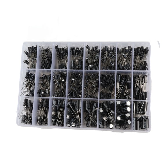 Riousery 630-Piece Aluminum Electrolytic Capacitor Kit Assortment Box with 24 Values Ranging From 0.1uF to 1000uF for DIY Electronics Repair Projects, Audio Systems, and TV Amplifiers