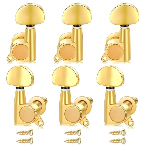 Riousery 6Pcs Guitar Tuning Pegs 45 Degree 3 Left 3 Right Zinc Alloy Machine Heads for Acoustic Guitar, Gold (4.72 inches / 12.00 cm)