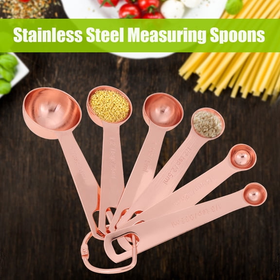 Riousery 6Pcs Stainless Steel Measuring Spoons Set for Dry and Liquid Ingredients, Rose Gold Professional Baking Tools (4.92 inches / 12.5 cm)