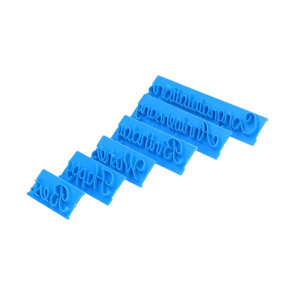 Riousery 6Pcs Words Cake Mold DIY Handwritten Letter Printed Stamp Mould Bakery Supplies Blue, 6 Count / 6 Piece Set for Fondant Cookie Decoration (Approx 2.2 in - 5.4 in / 5.5 cm - 13.7 cm)