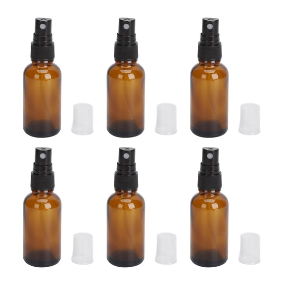 Riousery 6pcs Amber Empty Essential Oil Sprayer Bottles Pump Function Odorless Refillable Travel Liquid Container 50ml for Skincare, Aromatherapy and Perfumes, Portable Size 5.11 inches / 13 cm