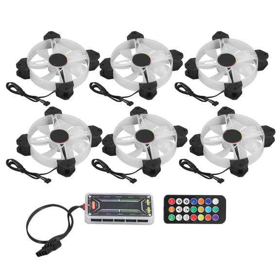 Riousery 6pcs Computer Case Fan 120mm / 4.72 inches Ultra Quiet Adjustable Color RGB PC Computer Case Noise Reduction Cooling Fan Set with Remote Hub Controller for Desktop Chassis