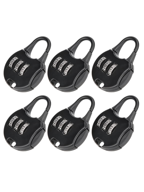6pcs Portable 3 Digit Password Padlock Anti Theft Lock for Backpack Stationery Travel Security Luggage Lock in Black Color (5.91 inches / 15 cm)