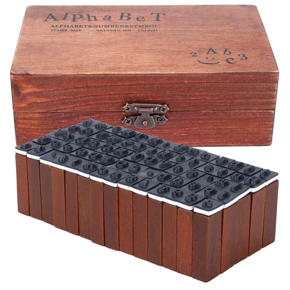 Riousery 70Pcs Vintage Wood Rubber Alphabet Letter Number Symbol Stamps Set for DIY Scrapbooking Card Making, 5.9 inches / 15 cm