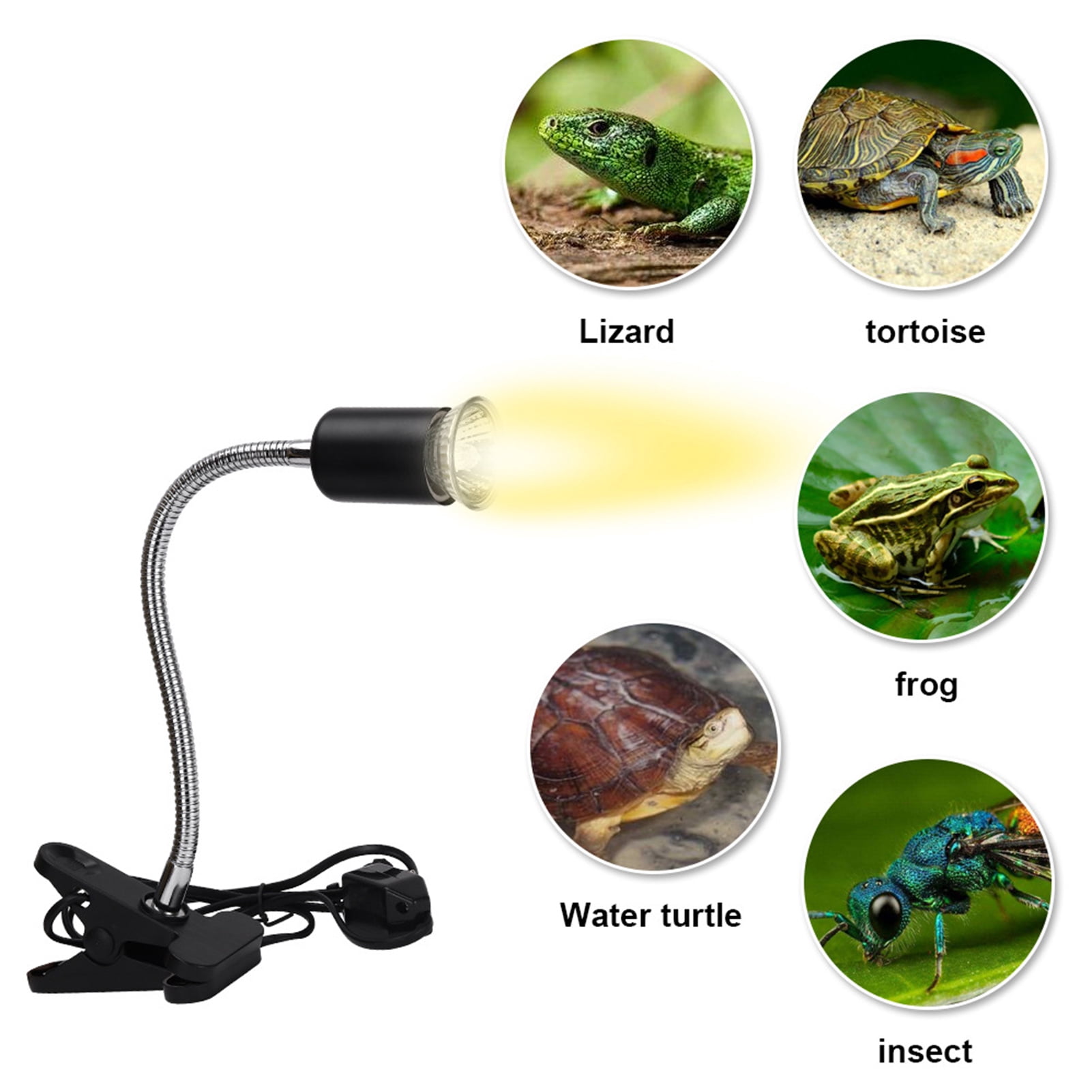 Riousery 75W Reptile Heat Lamp Basking Lamp with Adjustable Clip and E27 75W Bulb Included for Tortoise Lizard Turtle Aquarium (7.08 inches / 18.0 cm White)