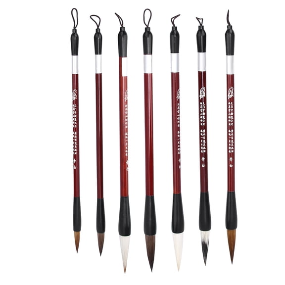 Riousery 7Pcs Calligraphy Brush Set Weasel Hair Wooden Handle Traditional Chinese Pen Kit with Gift Box for Beginners and Experts (13.78 inches / 35.0 cm)