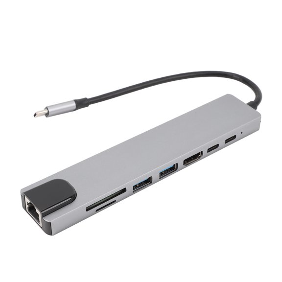 Riousery 8-in-1 Type C Hub Aluminum Alloy 4K HD Multimedia Interface USB 3.0 100Mbps RJ45 Ethernet 87W PD Multiport Adapter with Memory Card Storage Reader (7.87 inches / 20.0 cm)