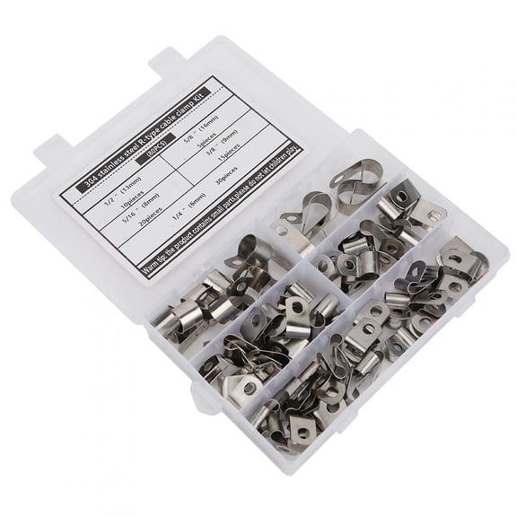 Riousery 80-Piece R Type Cable Clamp Kit, 6mm to 16mm (0.24 to 0.63 inches) 304 Stainless Steel Wire Cord Clips for Automotive Industrial Marine Windshield Home Pipe Organization, Corrosion Resistant