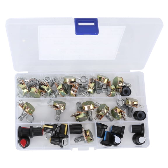 Riousery 80Pcs Potentiometer B5K B10K B20K B50K B100K Linear Taper Set Kit with 20 Colored Knobs Washers Nuts for Guitar Amplifier Audio Control Top Adjustment