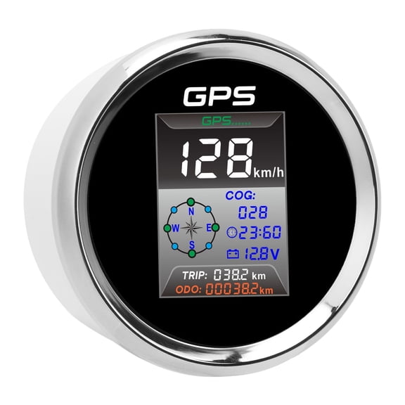 Riousery 85mm Digital GPS Speedometer Knots MPH KMH LED Backlight Antifog IP67 Waterproof Black Dial 910-00269