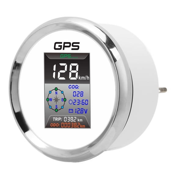 Riousery 85mm Digital GPS Speedometer Knots MPH KMH LED Backlight Antifog IP67 Waterproof White Dial 910-00266