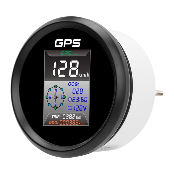 Riousery 85mm Digital GPS Speedometer Knots MPH KMH LED Backlight Antifog IP67 Waterproof White Dial Black Cover 910-00270