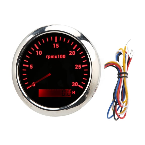 Riousery 85mm Tachometer 3000RPM Gauge with Hour Meter, Red Backlight DC 9-32V for Car, RV, Marine, Boat, Yacht, Black/Silver (3.35 inches / 85 mm) Universal Replacement Auto Part
