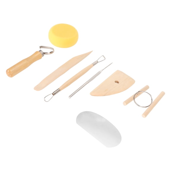 Riousery 8Pcs Clay Sculpting Tools Wooden Handle Stainless Steel High Hardness Modeling Clay Tools for Carving Craft DIY Pottery Tool Set 10.24 inches