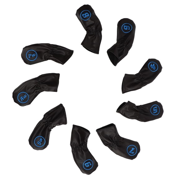 Riousery 9 Pcs Golf Iron Head Covers PU Leather Waterproof Club Protection Set Right Left Handed Black
