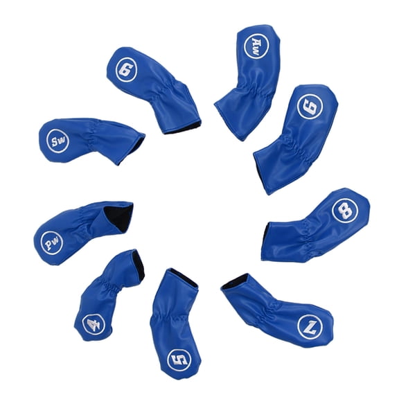 Riousery 9 Pcs Golf Iron Head Covers PU Leather Waterproof Club Protection Set Right Left Handed Blue
