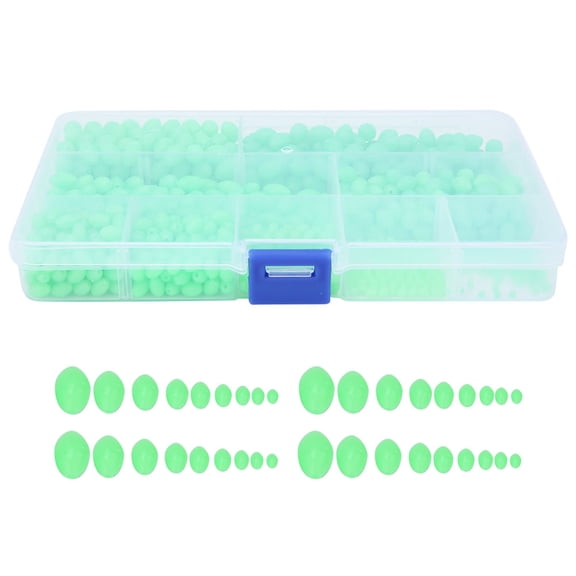 Riousery 900 Pcs Multi Models Non-Slip Luminous Fishing Beads Lures Tackle Tools Assortment for Saltwater Freshwater Fishing Kit, Green Glow, 6.69 inches / 17.0 cm