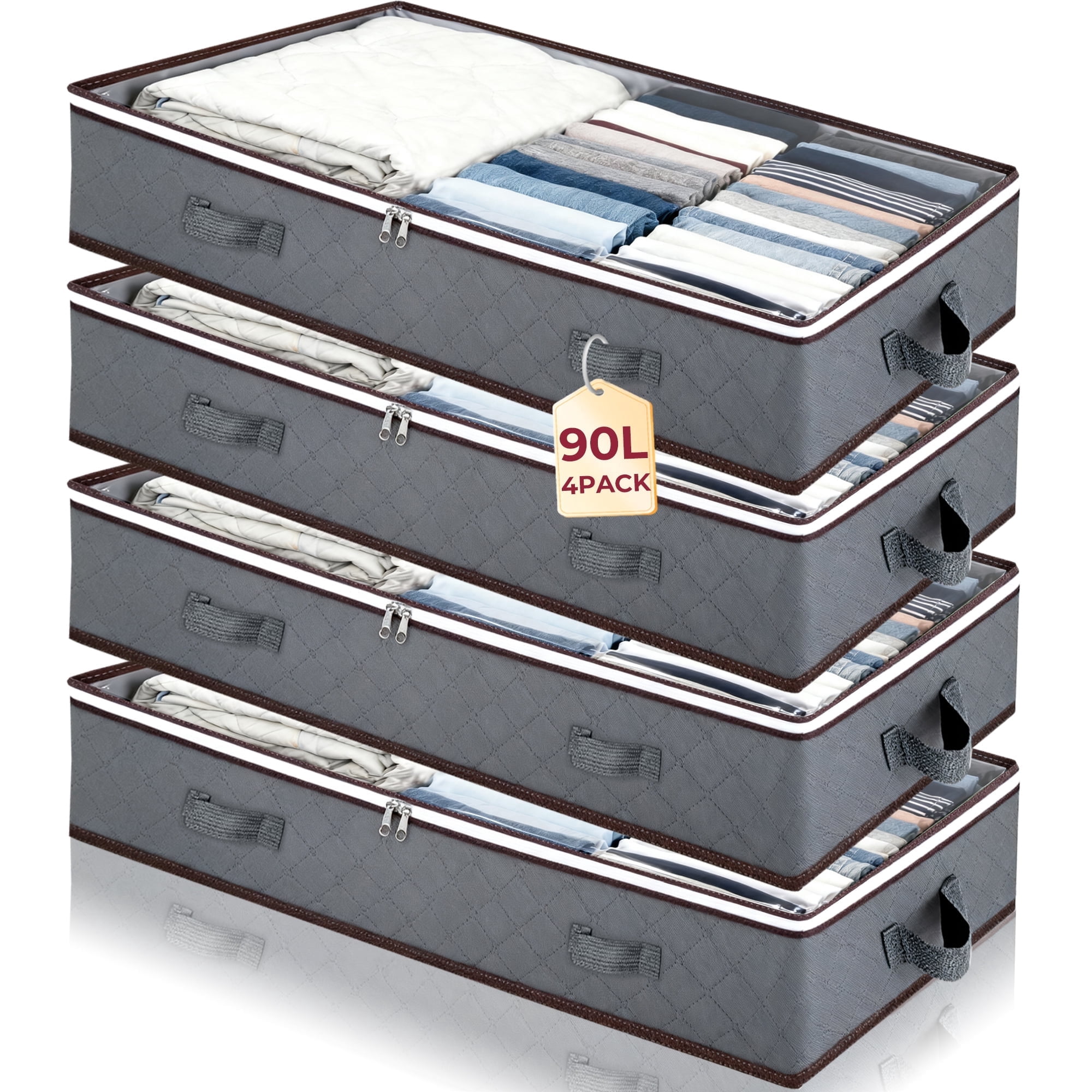 WEENEED 90L Under Bed Storage Bag, Foldable Closet Organizer for Blankets, Towels, Comforter, Sweaters, Linen Sheets