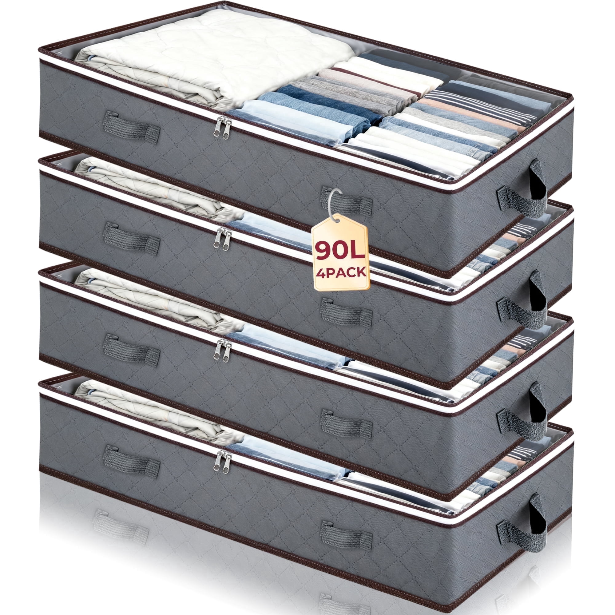 WEENEED 90L Under Bed Storage Bag, Foldable Closet Organizer for Blankets, Towels, Comforter, Sweaters, Linen Sheets