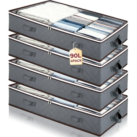 WEENEED 90L Under Bed Storage Bag, Foldable Closet Organizer for Blankets, Towels, Comforter, Sweaters, Linen Sheets