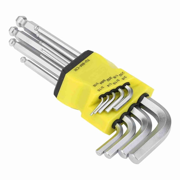 Riousery 9PCS Ball End Hex Key L-Wrench Set Professional Chrome Vanadium Steel Hand Tool Repairing Kit (3/8 to 1/16 inches) for Mechanics, Engineers, and Home DIY Projects