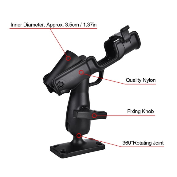 Riousery Adjustable 360-Degree Rotating Boat Fishing Rod Holder Bracket Stand Mount for Kayak Canoe with Screws Included Black Heavy Duty Nylon Construction