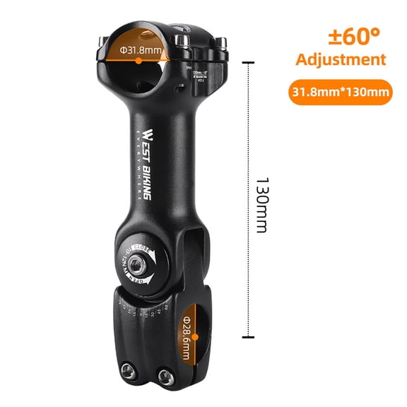 Riousery Adjustable Bicycle Handlebar Stem Variable 60 Degree Angle Aluminum Alloy Bike Handlebar Riser Road Bike Front Fork Stem Adapter, 31.8x130mm / 1.25x5.12 inches[cite: 1]