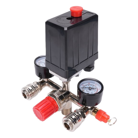 Riousery Air Compressor Pressure Switch 175PSI Vertical Switch Manifold Regulator with Valve Control Regulators Gauges, AC 220V