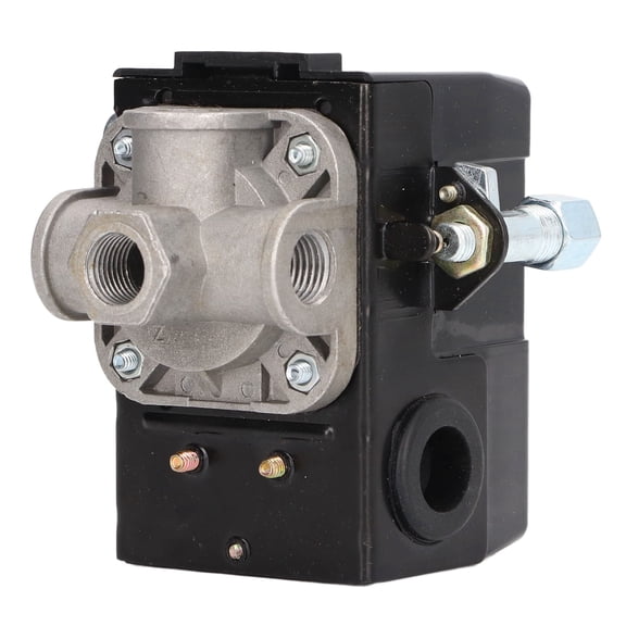 Riousery Air Compressor Pressure Switch 4 Ports Pressure Control Switch 90-120 PSI Heavy Duty Air Compressor Switch with On Off Metal Lever and Unloader Valve for Mechanics, 4-Way 1/4 inch NPT Male