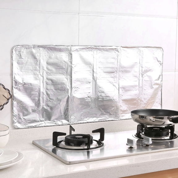 Riousery Aluminum Foil Plate Prevent Oil Spatter Kitchen Gas Stove Cooking Hot Baffle Splatter Shield Guard Screen, 32.3x12.8 inches / 82x32.5 cm