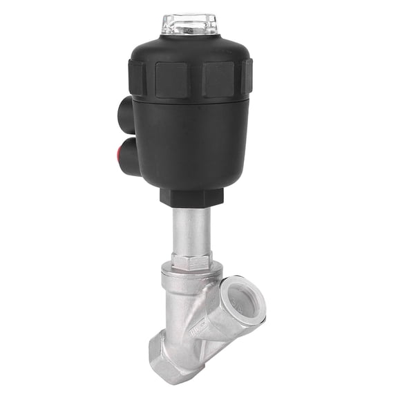 Riousery Angle Seat Valve Air Actuated Thread Connection Stainless Steel Thickened Plastic Case Pneumatic Steam Valve 3/4in DN20 for Industrial Commutation Water Neutral Gas Processing