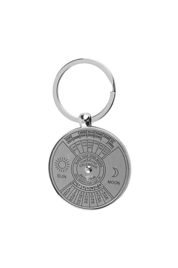 Antique 50 Years Perpetual Calendar Keychain Metal Key Ring Accessory Silver Zinc Alloy Pocket Calendar 2010-2060 Unique Portable Date Tracker Gift (1.38 inches / 3.5 cm)