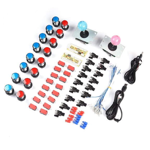 Riousery Arcade Accessory Kit Zero Delay USB Encoder Board LED Illuminated Push Buttons and Joystick DIY Arcade Game Parts Bundles Kit 2 Player Set (20x14x11 in / 50.8x35.6x27.9 cm)