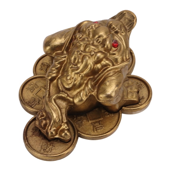 Riousery Auspicious Brass Money Frog Figurine - Lucky Three-Legged Toad Statue for Wealth and Prosperity, Office Desktop & Living Room Decoration, 2.6 inches / 6.5 cm Length, Perfect Gift for Success