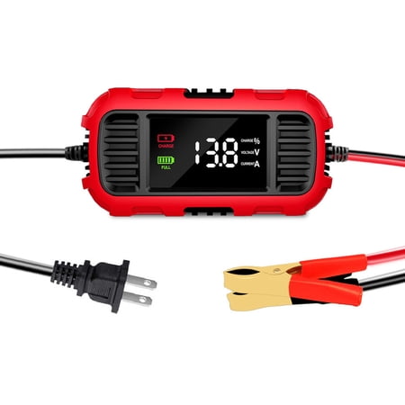 Riousery Automatic Trickle Battery Charger 12V 2A Intelligent Maintainer with LED Display for Motorcycle AGM GEL Deep Cycle Lead Acid Batteries, US Plug