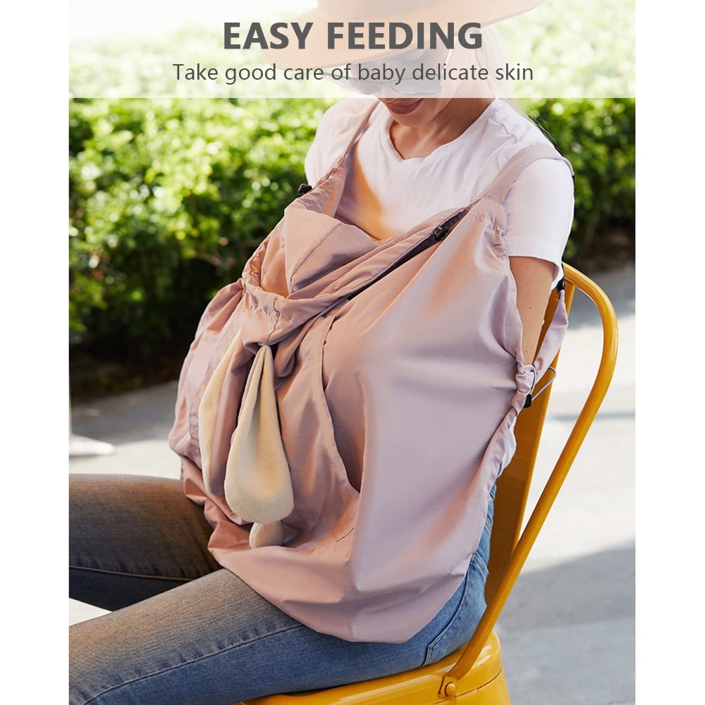 Riousery Baby Carrier Cover Hooded Stretchy Cloak for Infants Windproof Soft Stroller Cover with Pocket Purple Pink Rabbit 32x26x0.8 inches / 81x66x2 cm
